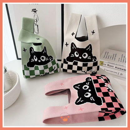 [littlecrab] Tas Rajut Motif Panda Kucing Warna Soft Pastel Lucu Unik Knit Bag Knot Mini Totebag