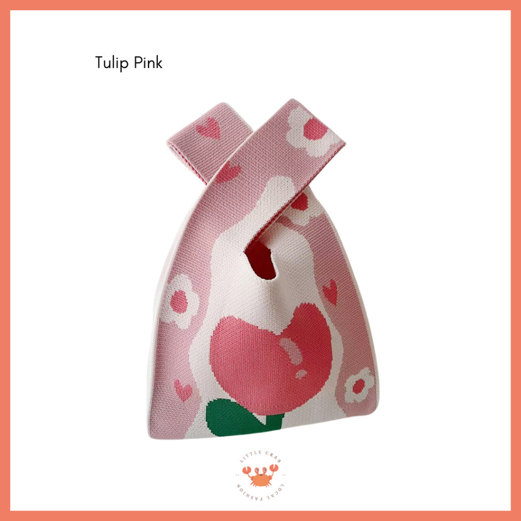 [littlecrab] Tas Rajut Motif Bunga Tulip Soft Color Aesthetic Cute Flower Knit Knot Bag Buffalow