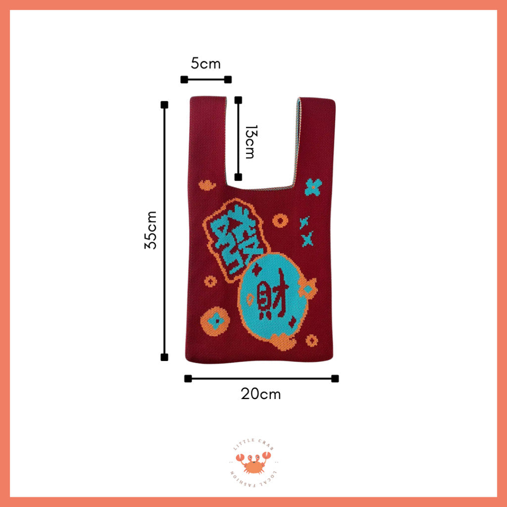 [bighuat] Tas Rajut Money Motif Uang Fa Cai Mahjong Knit Knot Bag Mini Totebag Bangkok Premium