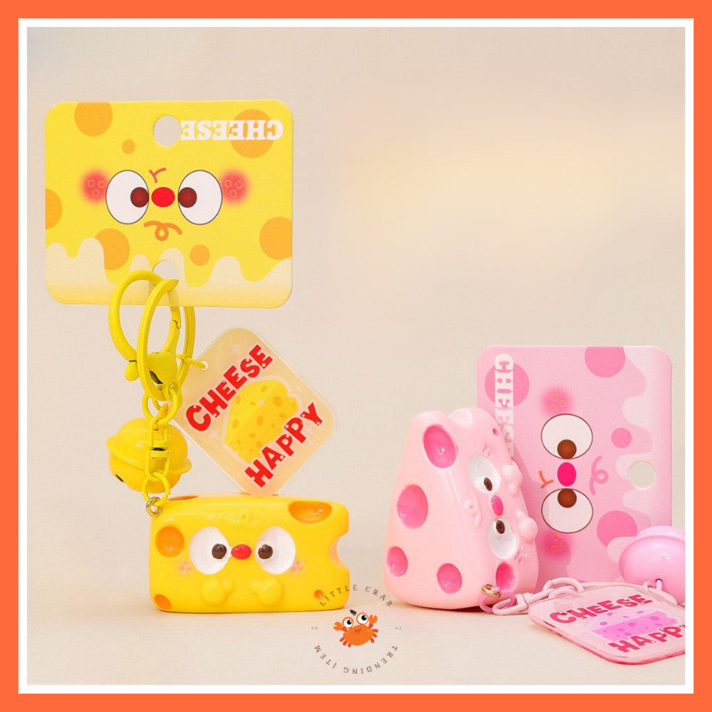 [littlecrab] Gantungan Kunci Motif Keju Cheese Keychain Karakter Unik Lucu Lonceng Cartoon Gemoy