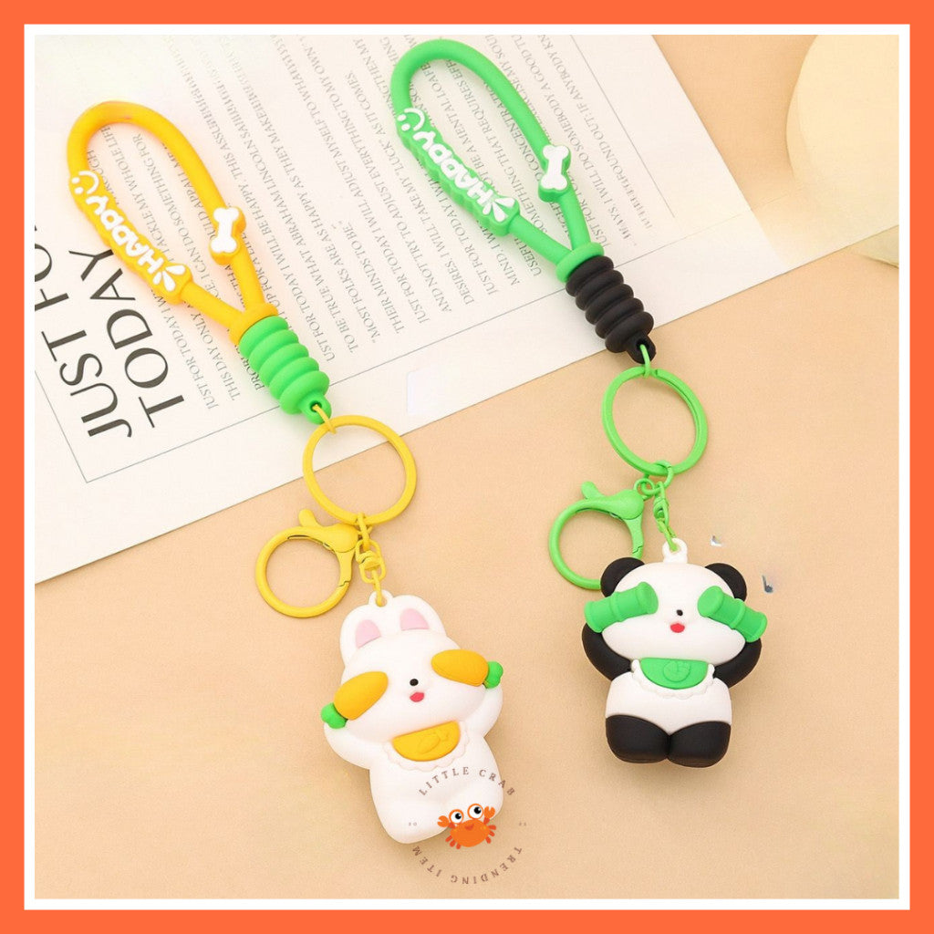 [littlecrab] Gantungan Kunci Panda Bambu Kelinci Wortel Motif Karakter Tutup Mata Cute Keychain