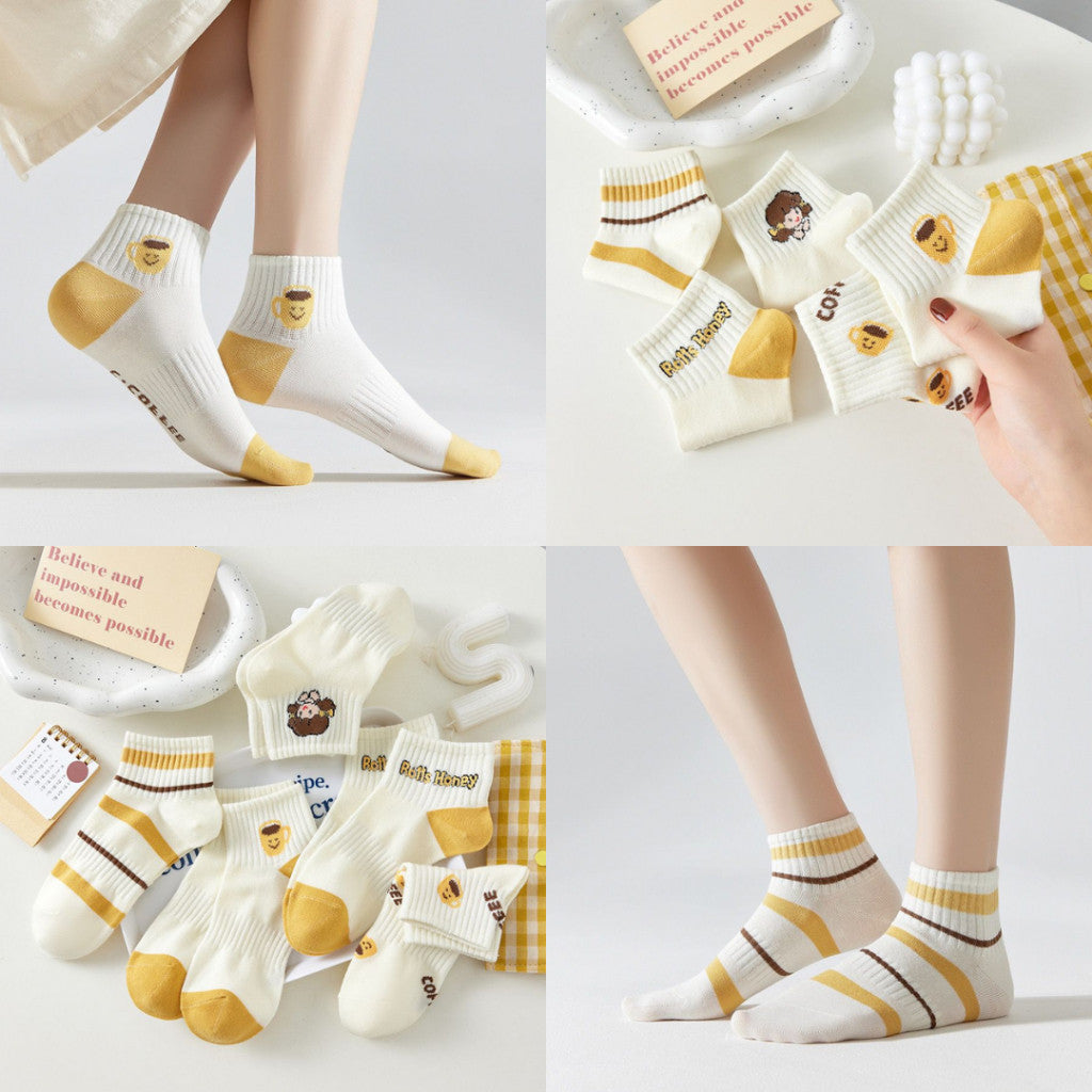 [littlecrab] Kaos Kaki Kuning Coffee Girl Honey Pendek Aesthetic Yellow Socks Aesthetic Korean Style