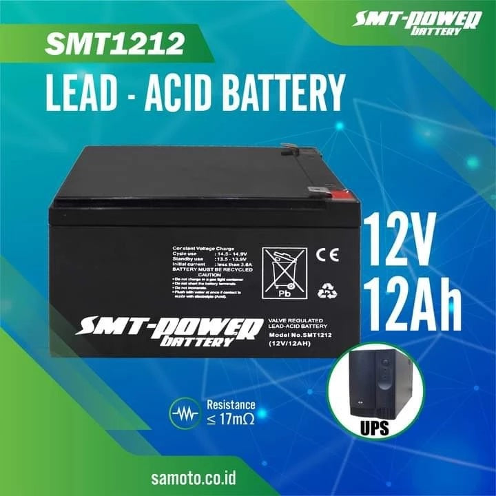Pekanbaru Battery Kering Vrla/Aki Kering Vrla/Battery Ups Merk Smt 12V 12Ah Smt1212 - Smt 6-Dzf-12 2Hr Original Smt Power