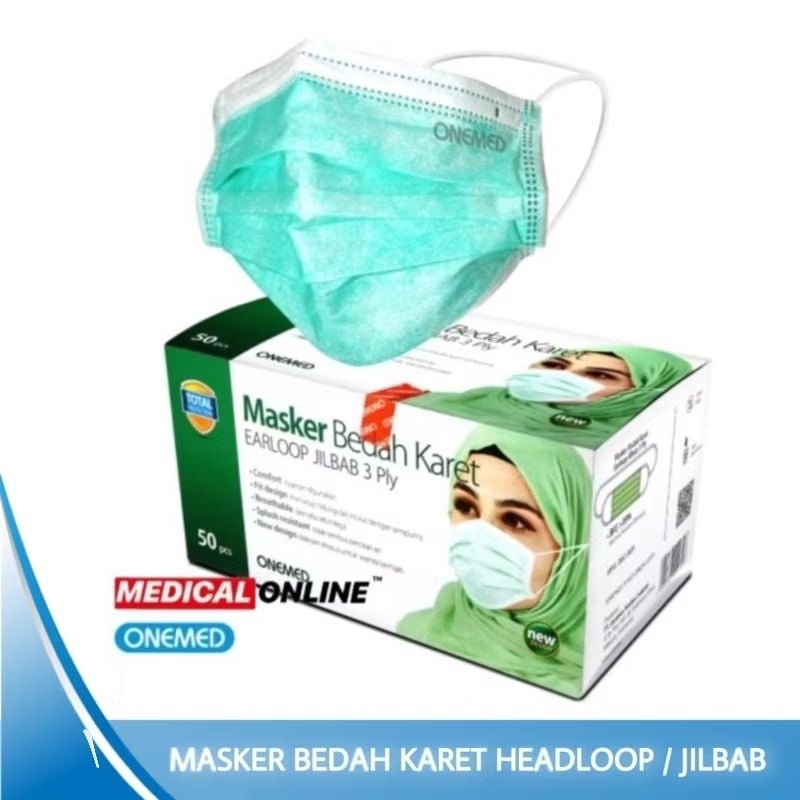 Pekanbaru Masker Hijab Onemed 3 Ply Isi 50 Masker Jilbab Dokter Medical Online