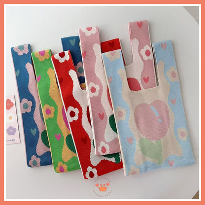 [littlecrab] Tas Rajut Motif Bunga Tulip Soft Color Aesthetic Cute Flower Knit Knot Bag Buffalow