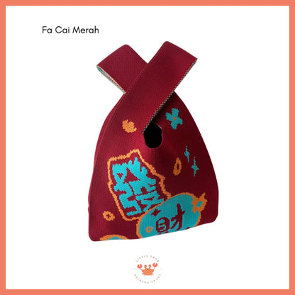 [bighuat] Tas Rajut Money Motif Uang Fa Cai Mahjong Knit Knot Bag Mini Totebag Bangkok Premium