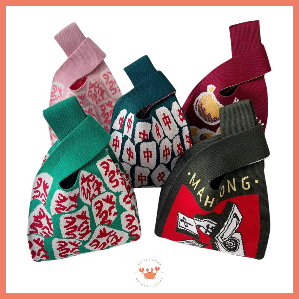 [bighuat] Tas Rajut Money Motif Uang Fa Cai Mahjong Knit Knot Bag Mini Totebag Bangkok Premium