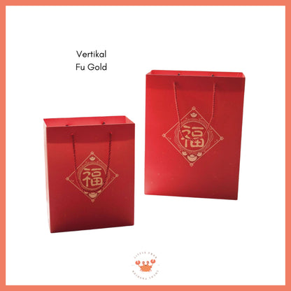 [littlecrab] Paper Bag Merah Motif Imlek Fu Ping An Xi Le Vertikal Horizontal Kantong Hampers Tas Kado