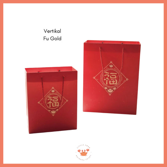 Pekanbaru Paper Bag Merah Motif Imlek Fu Ping An Xi Le Vertikal Horizontal Kantong Hampers Tas Kado