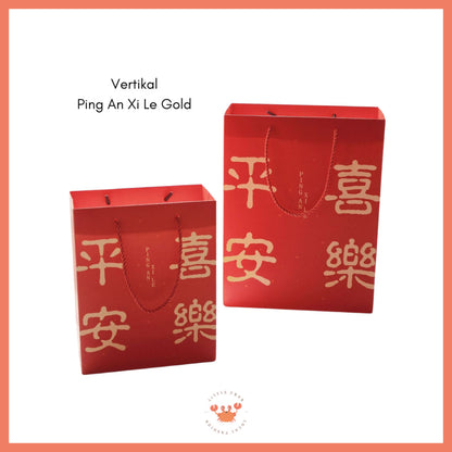 [littlecrab] Paper Bag Merah Motif Imlek Fu Ping An Xi Le Vertikal Horizontal Kantong Hampers Tas Kado