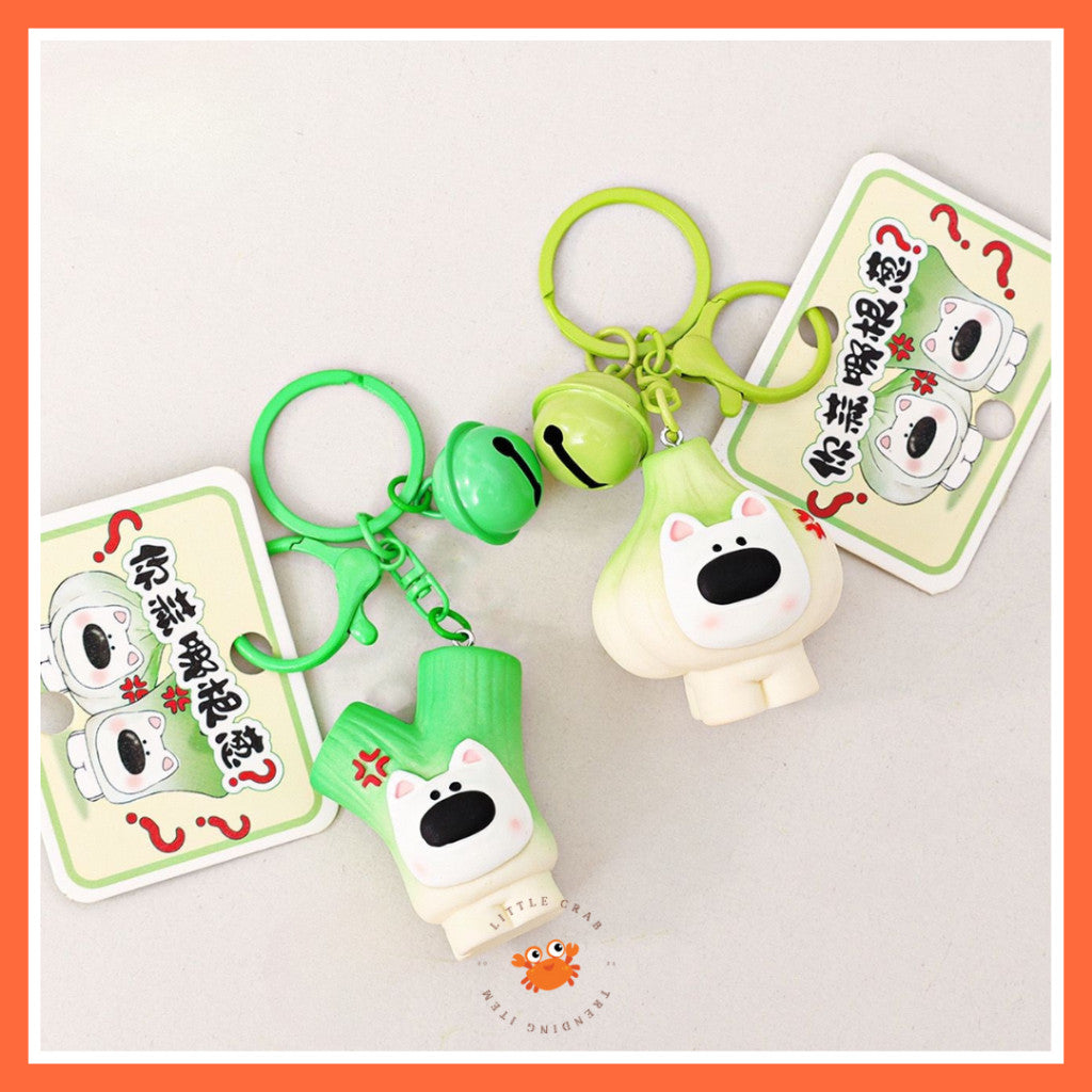 [littlecrab] Gantungan Kunci Motif Bawang Garlic Daun Bawang Keychain Unik Gemoy Hijau Putih Cartoon
