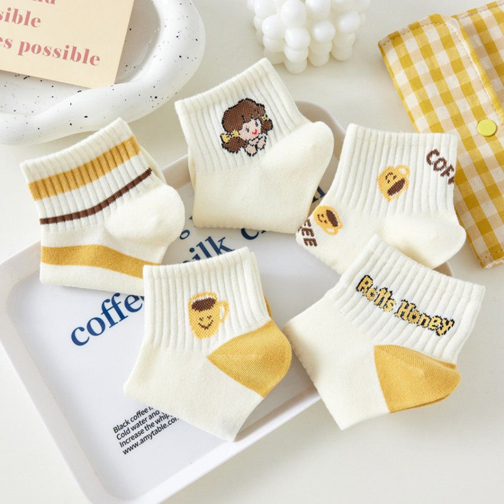 [littlecrab] Kaos Kaki Kuning Coffee Girl Honey Pendek Aesthetic Yellow Socks Aesthetic Korean Style