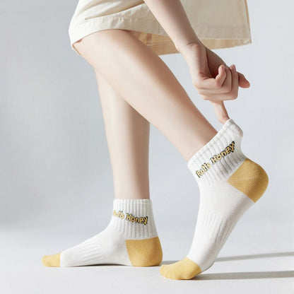 [littlecrab] Kaos Kaki Kuning Coffee Girl Honey Pendek Aesthetic Yellow Socks Aesthetic Korean Style
