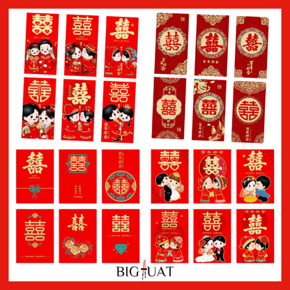 [littlecrab] 6pcs Angpao Nikah Shuang Xi Amplop Merah Wedding Pendek Panjang Angpau Tebal Premium