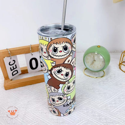 [littlecrab] Tumbler Labubu Termos Cafe Sedotan High Quality Stainless Steel Tahan Panas Dingin 600ml Botol Air Minum Tabung Tumblr Tutup Slide Transparan