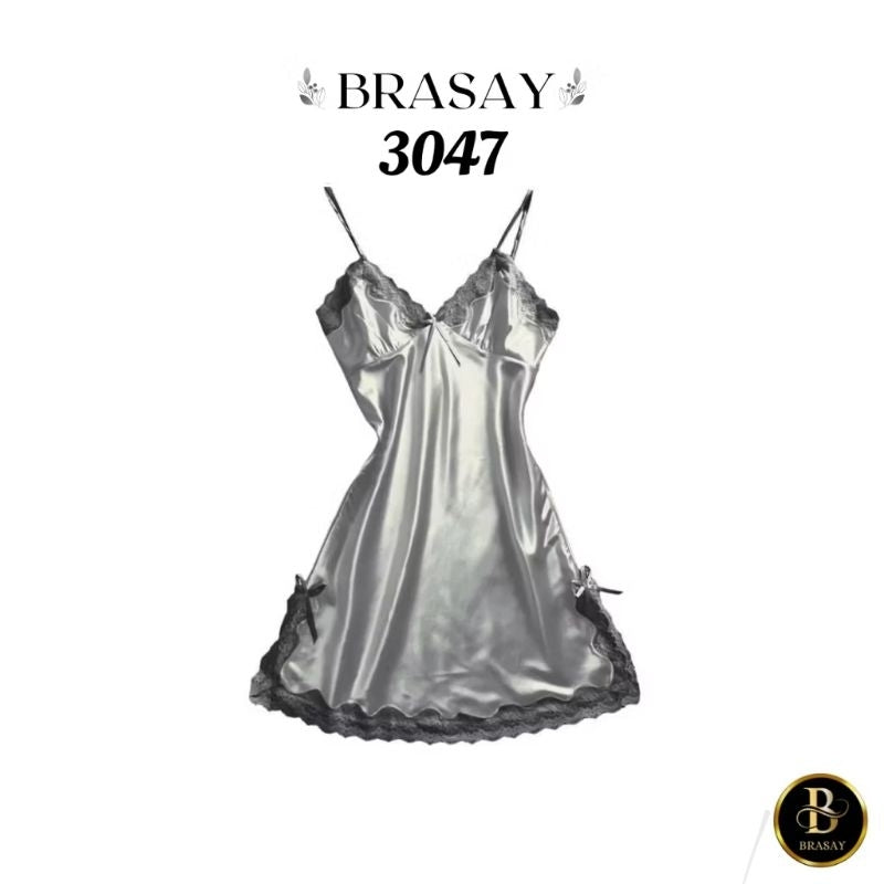 Pekanbaru Brasay Lingerie Dress Satin Mini Deep V Silk Baju Tidur