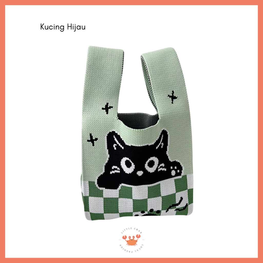 [littlecrab] Tas Rajut Bangkok All Motif Knit Knot Bag Mini Totebag Buffalow Unik Kanvas Premium