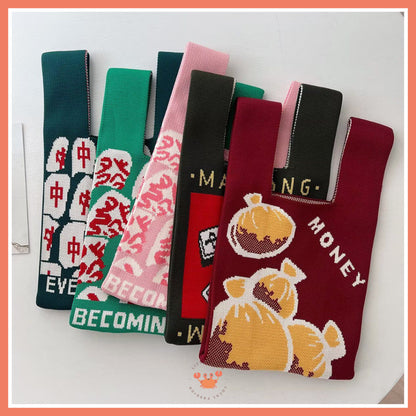 [bighuat] Tas Rajut Money Motif Uang Fa Cai Mahjong Knit Knot Bag Mini Totebag Bangkok Premium