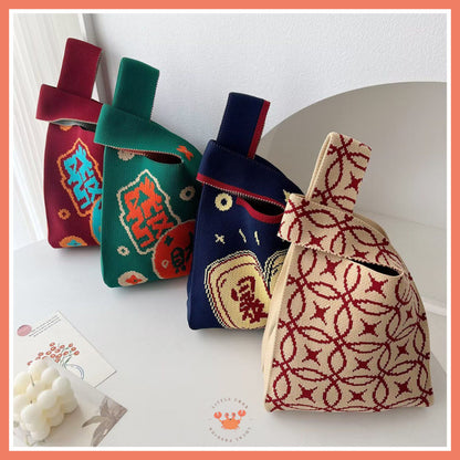 [bighuat] Tas Rajut Money Motif Uang Fa Cai Mahjong Knit Knot Bag Mini Totebag Bangkok Premium
