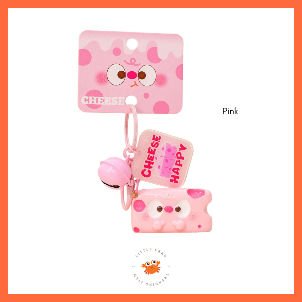[littlecrab] Gantungan Kunci Motif Keju Cheese Keychain Karakter Unik Lucu Lonceng Cartoon Gemoy
