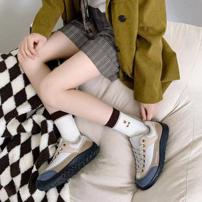 [littlecrab] Kaos Kaki Panjang Hitam Putih Cream Garis Horizontal Line Long Socks Black White Korean