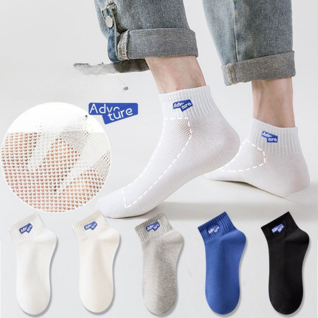 [littlecrab] Kaos Kaki Pendek Adventure High Quality Socks Simple Unisex Hitam Putih Biru Abu