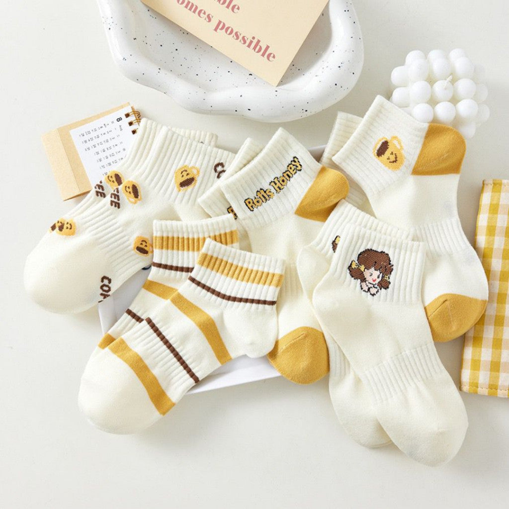 [littlecrab] Kaos Kaki Kuning Coffee Girl Honey Pendek Aesthetic Yellow Socks Aesthetic Korean Style