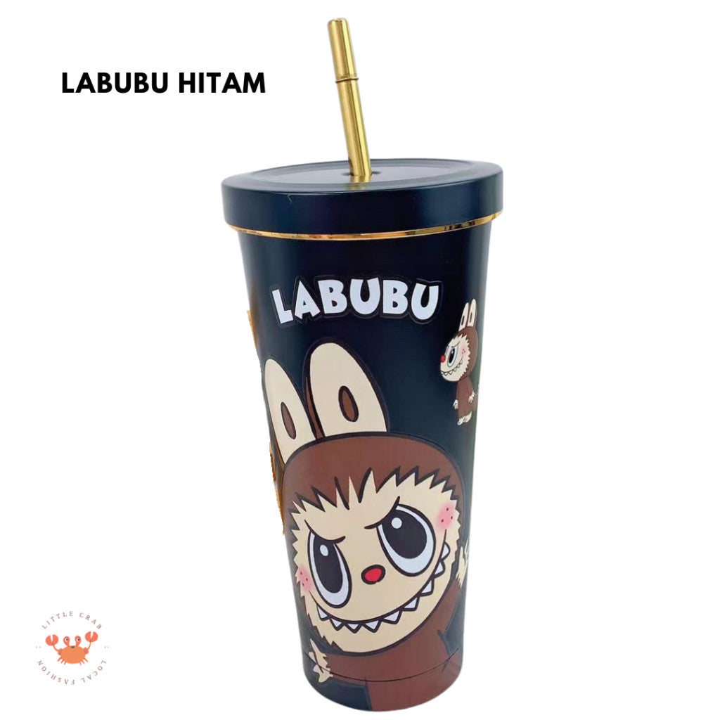[littlecrab] Tumbler Labubu Termos Cafe Sedotan High Quality Stainless Steel Tahan Panas Dingin 750ml Botol Air Minum Tumblr