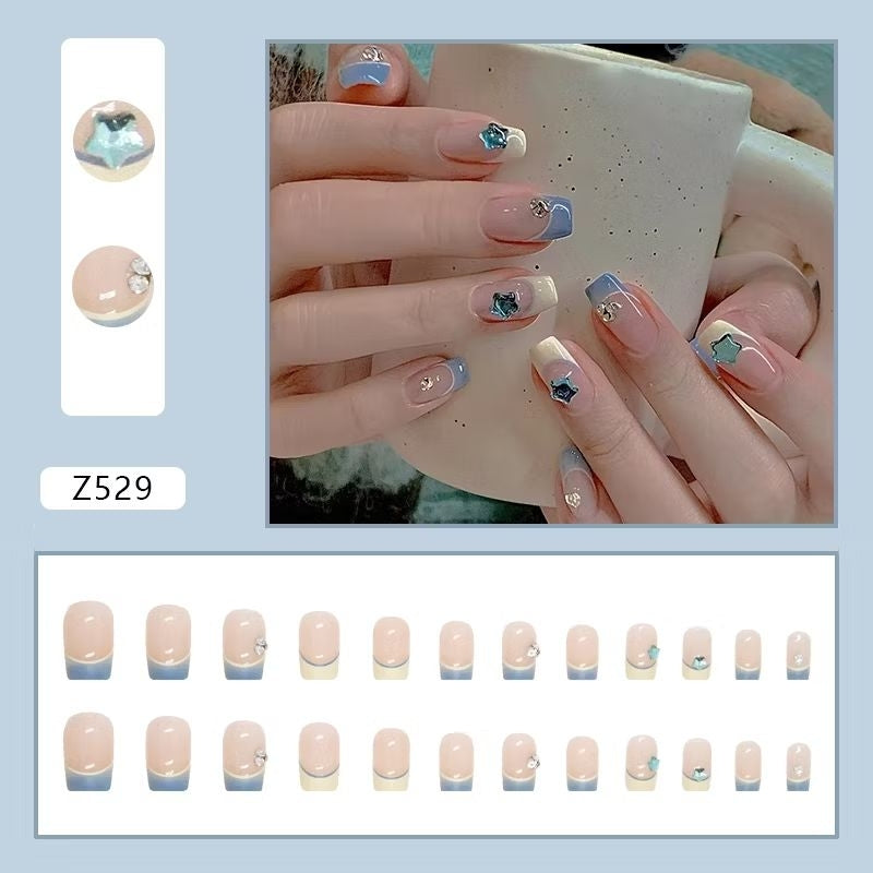 Pekanbaru (24Pcs Free Lem) Kuku Palsu Murah Tahan Air Fashion Nail Art 3D Korea Fake Nails Manicure