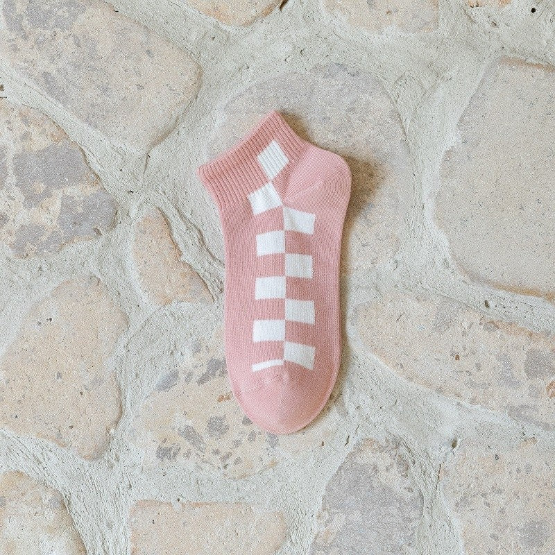 [littlecrab] Kaos Kaki Pink Square Kotak Women Socks Import Kaos Kaki Catur Berkualitas Kaus Kaki Pendek Lembut Korean Style