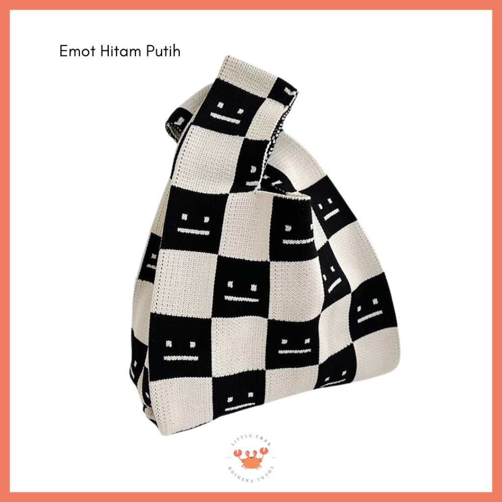 [littlecrab] Tas Rajut Bangkok All Motif Knit Knot Bag Mini Totebag Buffalow Unik Kanvas Premium