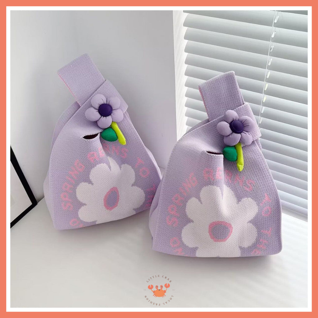[littlecrab] Pin Bunga Tas Pin Mini Bunga Colorful Aesthetic Simple Unik Tas Rajut Flower Boneka