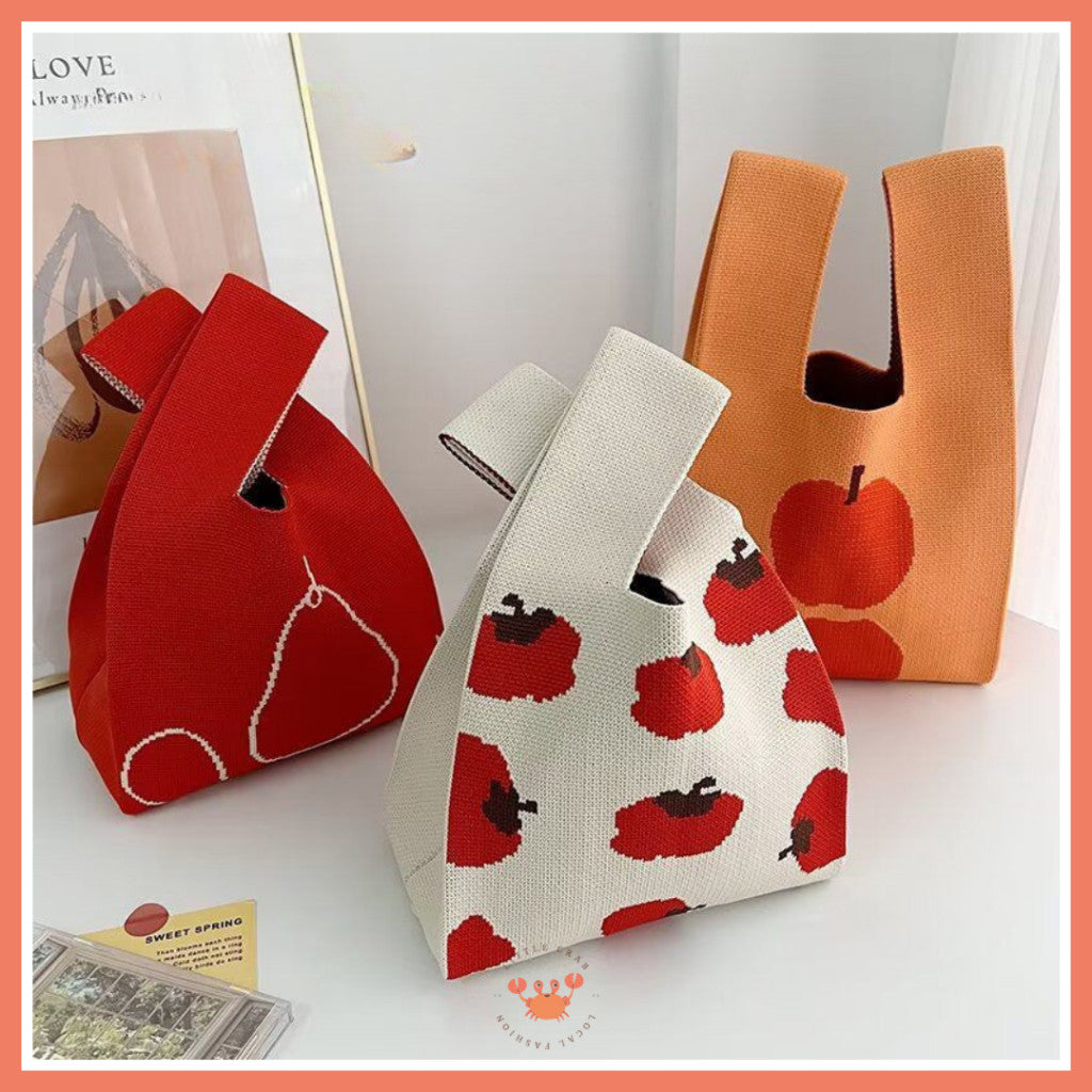 [littlecrab] Tas Rajut Motif Buah Apel Pear Fruit Knit Knot Bag Buffalow Mini Bag Bangkok Premium
