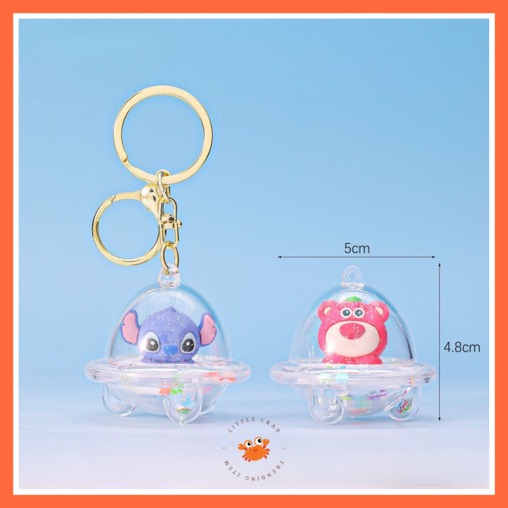 [littlecrab] Gantungan Kunci Uvo Transparan Glitter Lotso Alien Stitch Butter Bear Keychain Gemoy