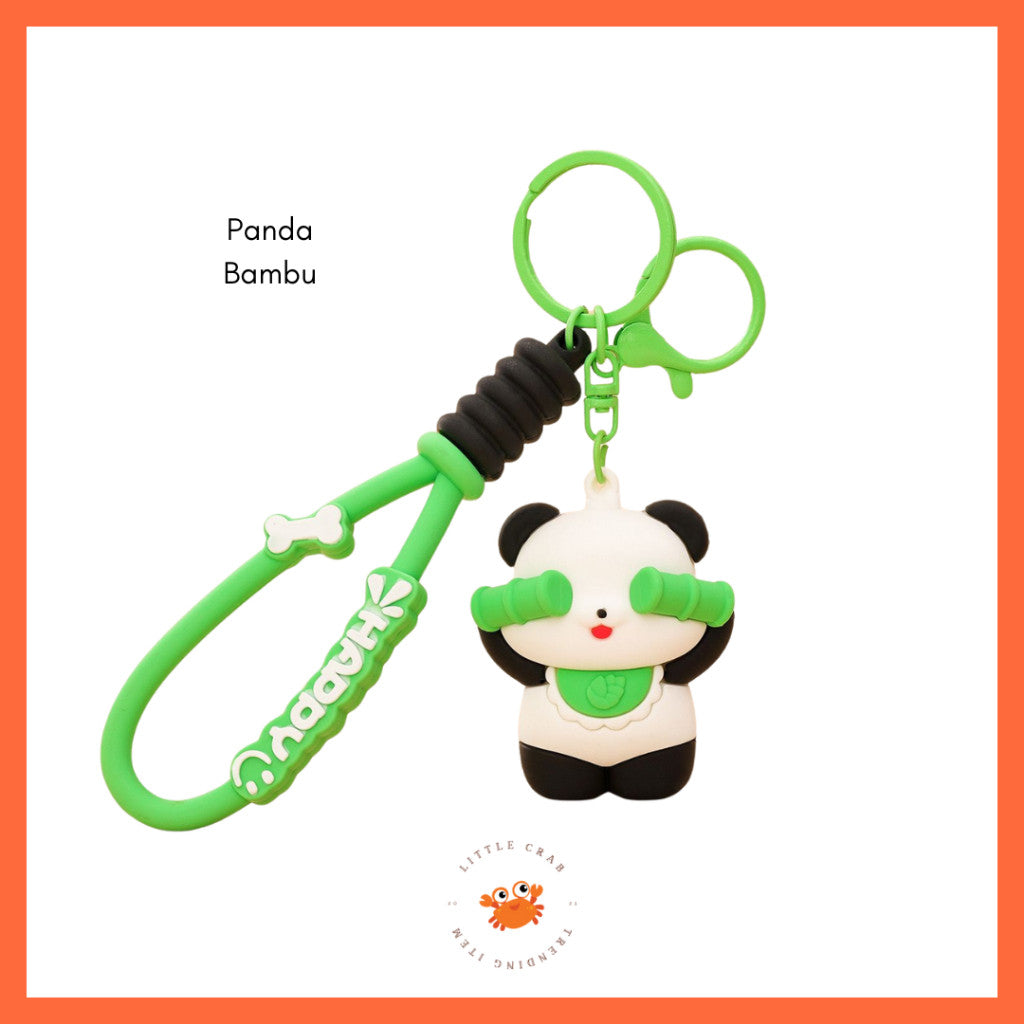 [littlecrab] Gantungan Kunci Panda Bambu Kelinci Wortel Motif Karakter Tutup Mata Cute Keychain
