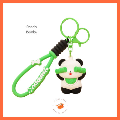 [littlecrab] Gantungan Kunci Panda Bambu Kelinci Wortel Motif Karakter Tutup Mata Cute Keychain