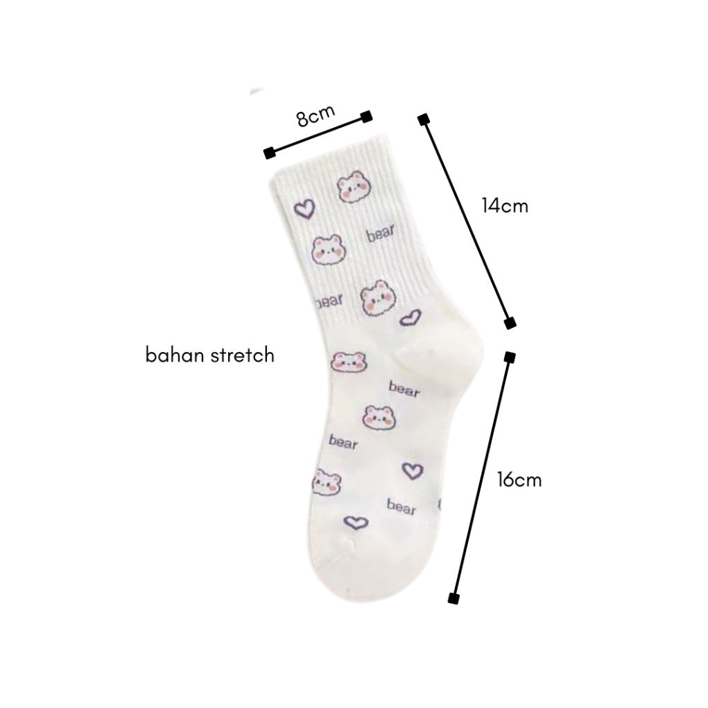 [littlecrab] Kaos Kaki Panjang Lilac Beruang Ungu Putih Unik Lucu Berkualitas Long Socks Aesthetic