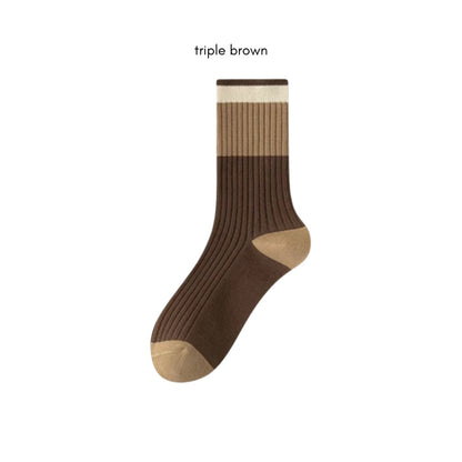 [littlecrab] Kaos Kaki Panjang Chocolate Latte Brown Long Socks Earth Tone Aesthetic Berkualitas