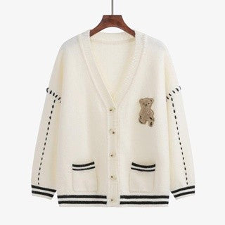 [littlecrab] Cardigan Oversize Biru Putih Knit Two Tone Korea Outer Rajut Gingham Import Berkualitas Korean Style