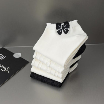 [littlecrab] Kaos Kaki Hitam Putih Pita Pendek Simple Aesthetic Renda Black White Sock Nice Rajut