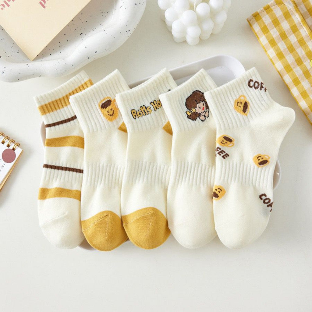 [littlecrab] Kaos Kaki Kuning Coffee Girl Honey Pendek Aesthetic Yellow Socks Aesthetic Korean Style
