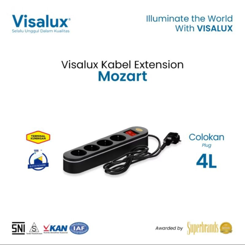 Pekanbaru Stop Kontak / Cok Sambung Visalux Mozart 3 4 5 Lobang Saklar 2Meter Hitam / Mozart Extension Socket