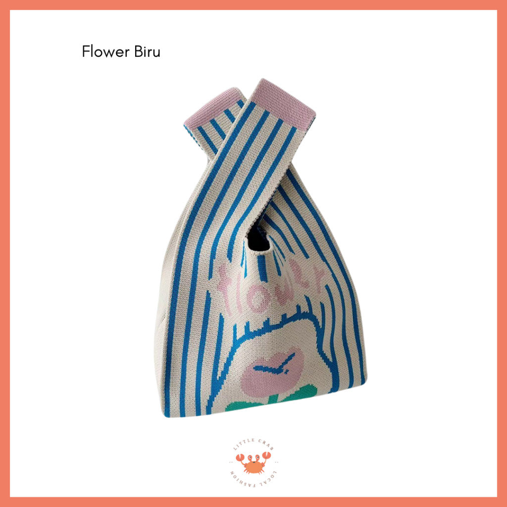 [littlecrab] Tas Rajut Bangkok All Motif Knit Knot Bag Mini Totebag Buffalow Unik Kanvas Premium