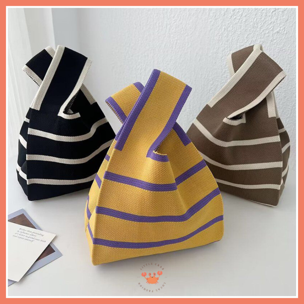 [littlecrab] Tas Rajut Earth Tone Coklat Hitam Putih Bangkok Knit Bag Knot Mini Totebag Buffalow