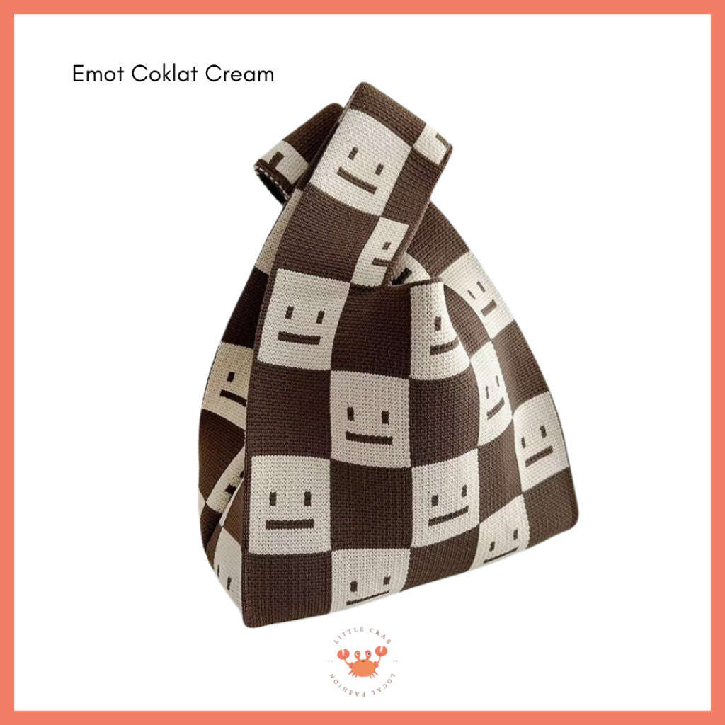 [littlecrab] Tas Rajut Earth Tone Coklat Hitam Putih Bangkok Knit Bag Knot Mini Totebag Buffalow