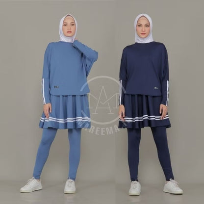 Pekanbaru Setelan Baju Olahraga Wanita Muslim Terbaru Leging Rok Skirt Perempuan  Sport