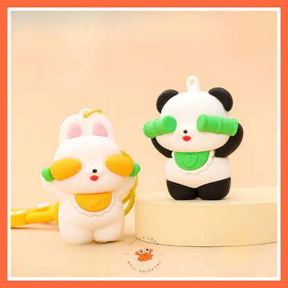 [littlecrab] Gantungan Kunci Panda Bambu Kelinci Wortel Motif Karakter Tutup Mata Cute Keychain