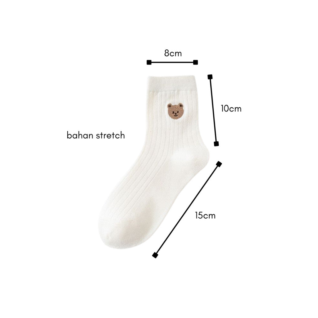 [littlecrab] Kaos Kaki Panjang Motif Cartoon Kawai Beruang Bunga Unik Lucu Long Socks White Korean