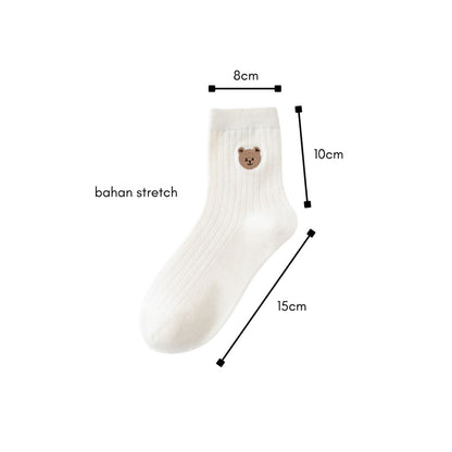 [littlecrab] Kaos Kaki Panjang Motif Cartoon Kawai Beruang Bunga Unik Lucu Long Socks White Korean