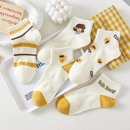 [littlecrab] Kaos Kaki Kuning Coffee Girl Honey Pendek Aesthetic Yellow Socks Aesthetic Korean Style